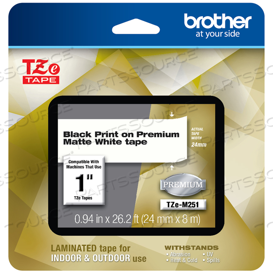 TZE PREMIUM LAMINATED TAPE, 0.94" X 26.2 FT, BLACK ON WHITE by Brother