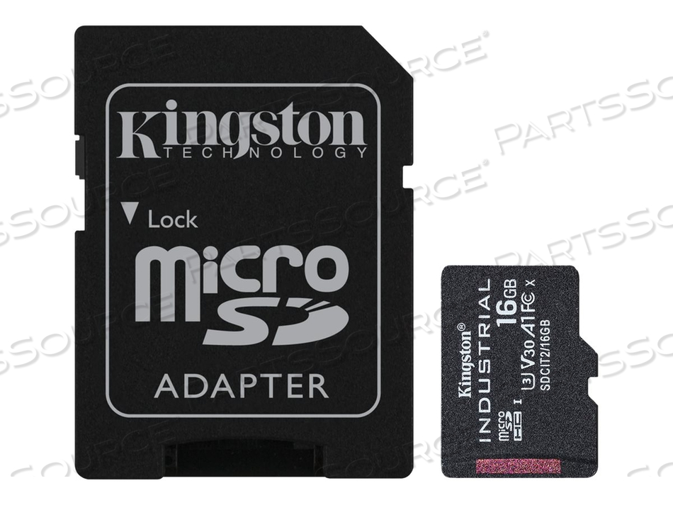 INDUSTRIAL, FLASH MEMORY CARD (MICROSDHC TO SD ADAPTER INCLUDED), 16 GB, A1 / VIDEO CLASS V30 / UHS-I U3 / CLASS10, MICROSDHC UHS-I by Kingston Technology