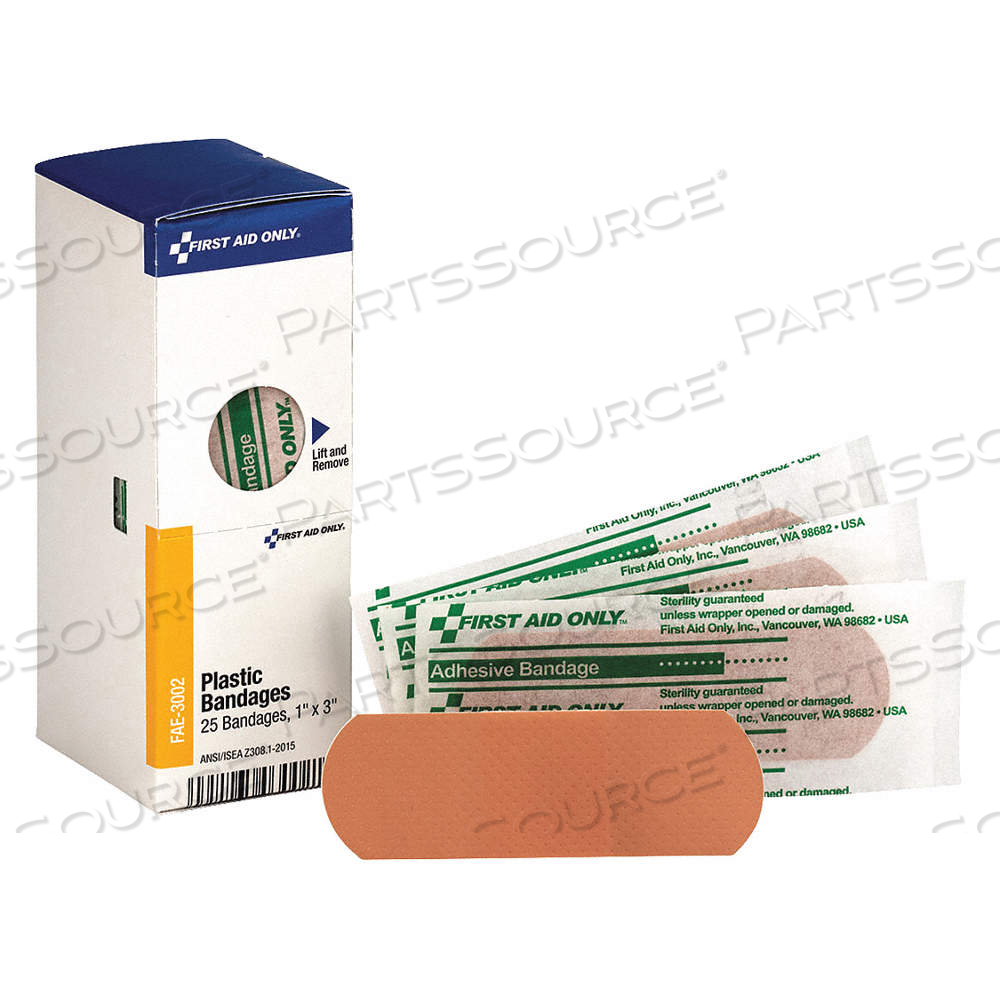 ADHESIVE BANDAGE, STRIP BANDAGES, 1 IN WD, 3 IN LG, NOT METAL DETECTABLE, PLASTIC by First Aid Only
