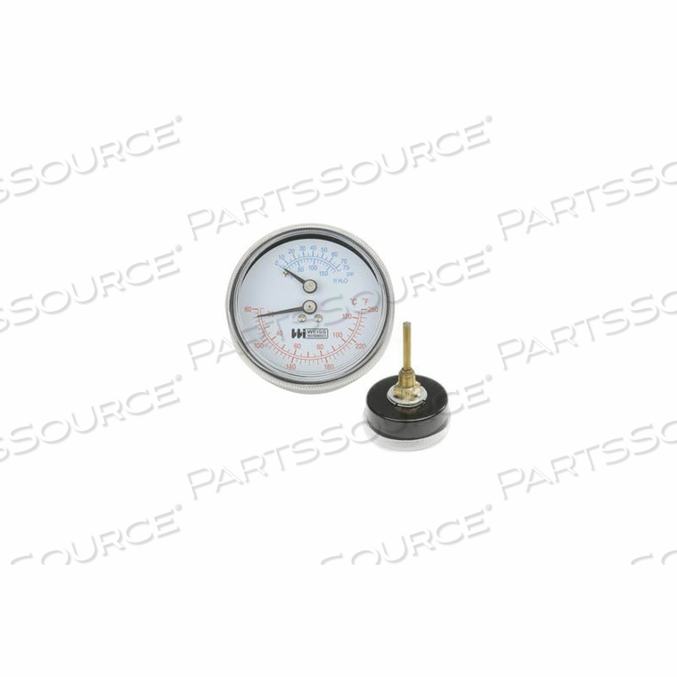 2 1/2" BOILER GAUGE 1/4' NPT REAR 60-260F, 0-75PSI 
