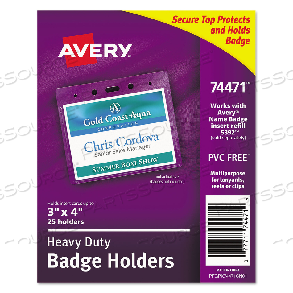 SECURE TOP HEAVY-DUTY BADGE HOLDERS, HORIZONTAL, 4W X 3H, CLEAR by Avery