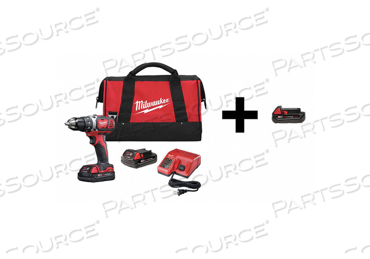 CORDLESS DRILL/DRIVER KIT, 500 IN-LB, 1/2 IN CHUCK, KEYLESS, 2 AH, 6 AH BATTERY, 400 TO 1800 RPM, 18 VDC, PISTOL GRIP by Milwaukee Electric Tools CORDLESS DRILL/DRIVER KIT, 500 IN-LB, 1/2 IN CHUCK, KEYLESS, 2 AH, 6 AH BATTERY, 400 TO 1800 RPM, 18 VDC, PISTOL GRIP by Milwaukee Electric Tools