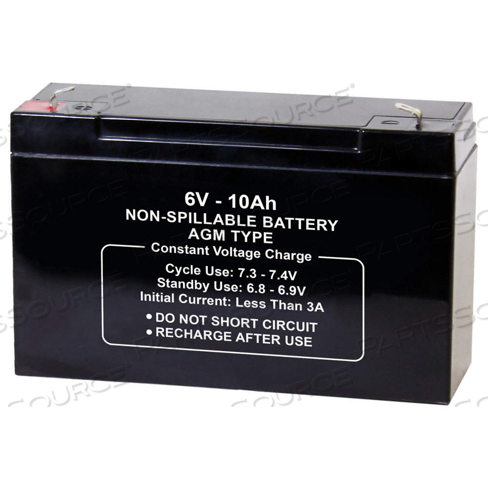 SEALED LEAD ACID BATTERY, 6V DC, 10 AH CAPACITY, 3.7 IN HT, 5.94 IN WD, 1.94 IN DP by Approved Vendor SEALED LEAD ACID BATTERY, 6V DC, 10 AH CAPACITY, 3.7 IN HT, 5.94 IN WD, 1.94 IN DP by Approved Vendor