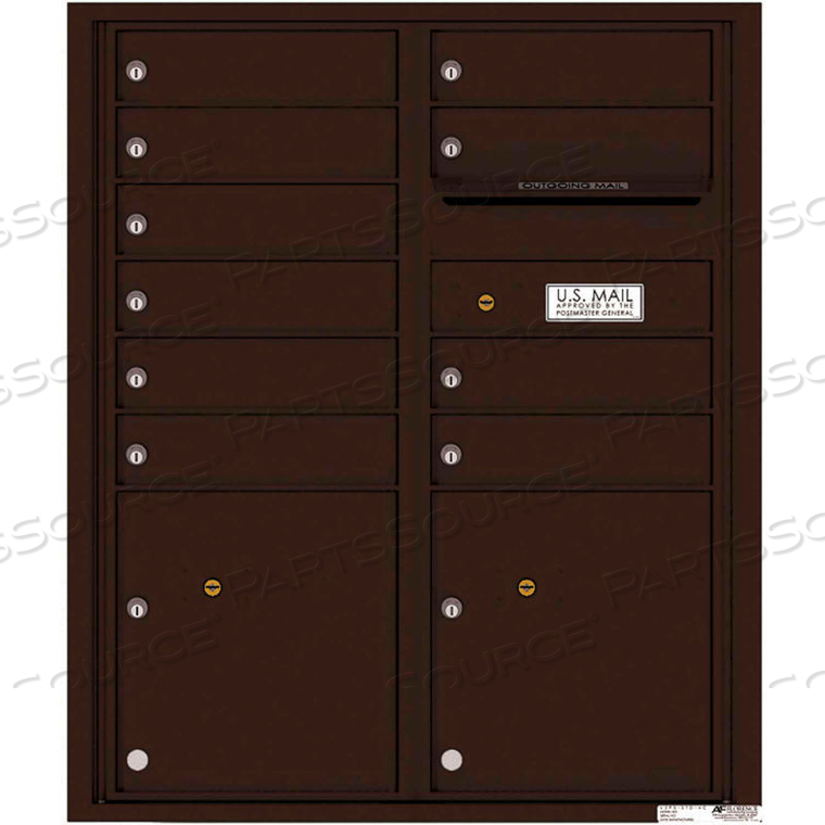 VERSATILE 4C MAILBOX 4CADD-10, 37-1/4"H, 10 MAILBOXES, 2 PARCEL, FRONT LOADING, BROWN, USPS by Florence Manufacturing Company
