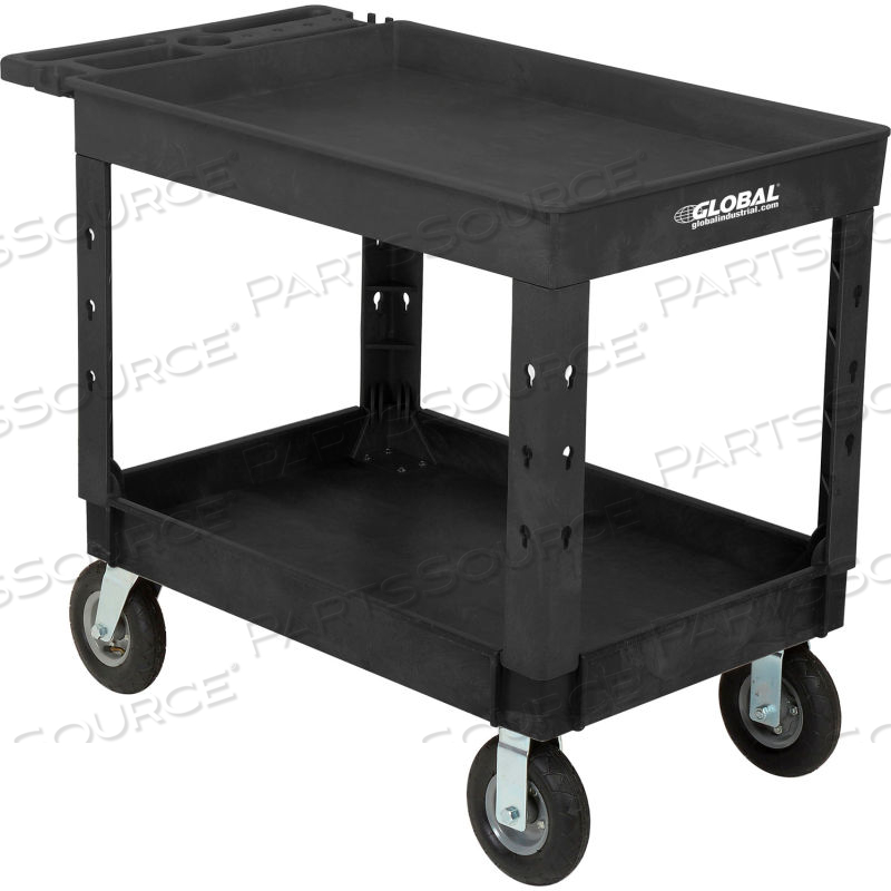 TRAY TOP PLASTIC UTILITY CART, 2 SHELF, 44"LX25-1/2"W, 8" CASTERS, BLACK by Approved Vendor TRAY TOP PLASTIC UTILITY CART, 2 SHELF, 44"LX25-1/2"W, 8" CASTERS, BLACK by Approved Vendor