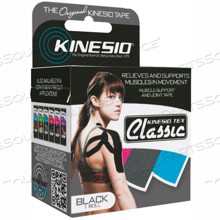 KINESIO TAPE, TEX CLASSIC, 2" X 4.4 YDS, BLACK, 6 ROLLS by Fabrication Enterprises