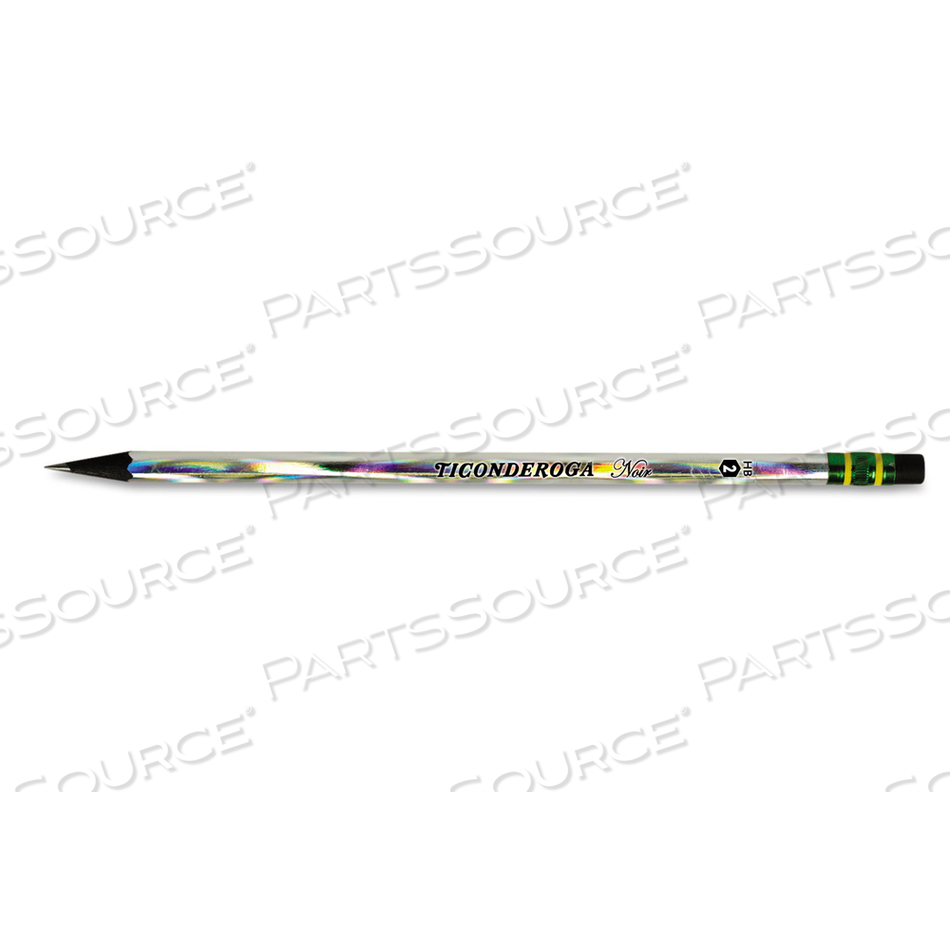 NOIR HOLOGRAPHIC WOODCASE PENCIL, HB (#2), BLACK LEAD, HOLOGRAPHIC SILVER BARREL, 12/PACK 