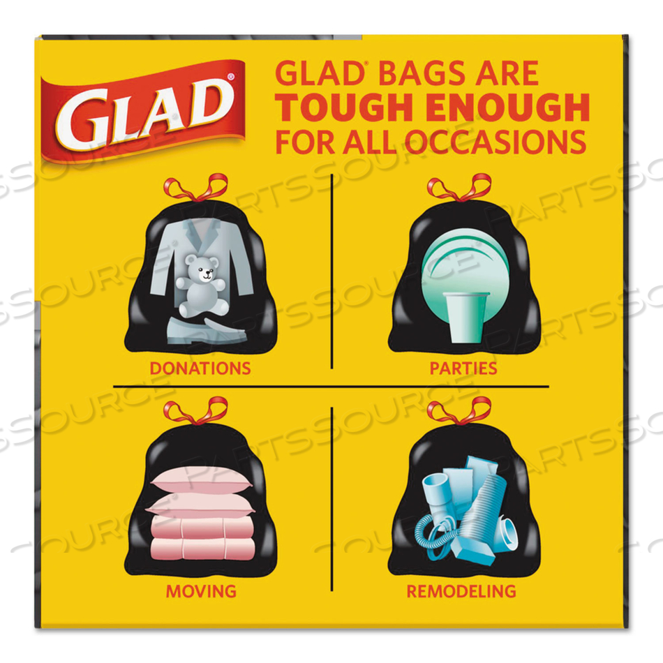 DRAWSTRING LARGE TRASH BAGS, 30 GAL, 1.05 MIL, 30" X 33", BLACK, 15 BAGS/BOX by Glad DRAWSTRING LARGE TRASH BAGS, 30 GAL, 1.05 MIL, 30" X 33", BLACK, 15 BAGS/BOX by Glad