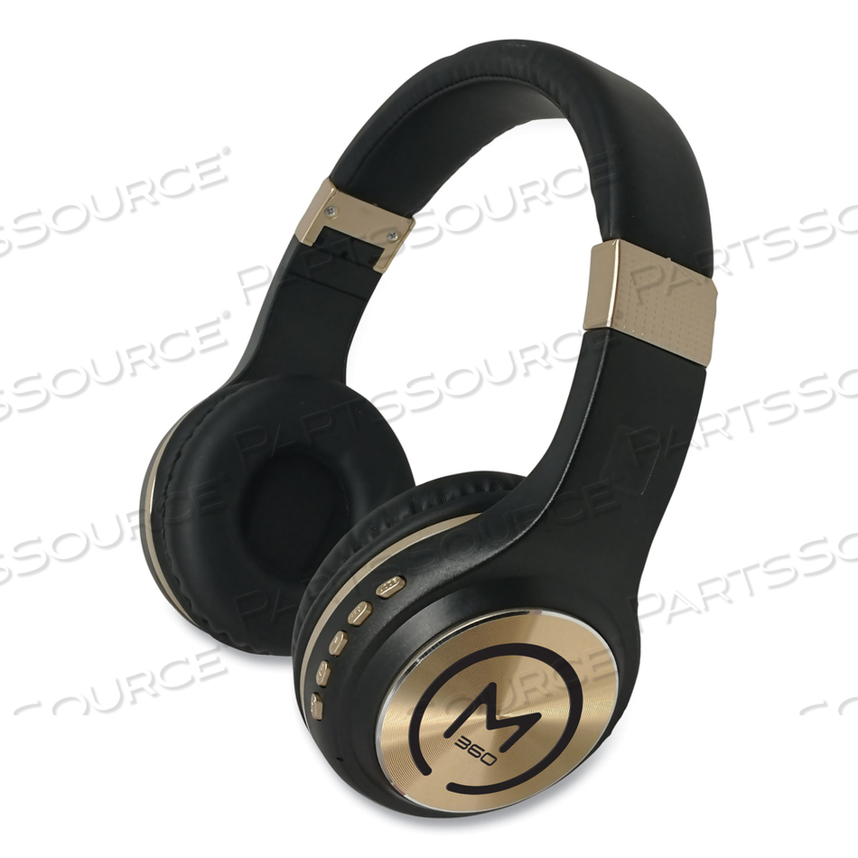 SERENITY STEREO WIRELESS HEADPHONES WITH MICROPHONE, 3 FT CORD, BLACK/GOLD by Morpheus 360