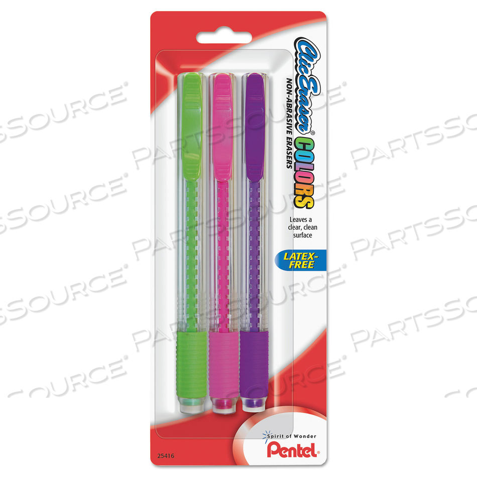 CLIC ERASER COLORS ERASER, FOR PENCIL MARKS, WHITE ERASER, ASSORTED BARREL COLORS by Pentel of America CLIC ERASER COLORS ERASER, FOR PENCIL MARKS, WHITE ERASER, ASSORTED BARREL COLORS by Pentel of America