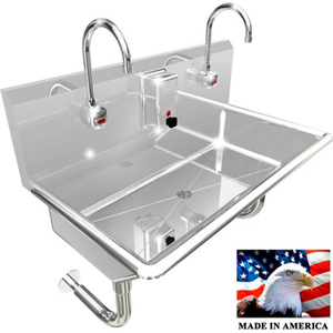 STAINLESS STEEL SINK, 2 USER W/ELECTRONIC FAUCETS ROUND TUBE WALL MOUNTED 36"L X 20"W X 8"D by Best Sheet Metal, Inc.