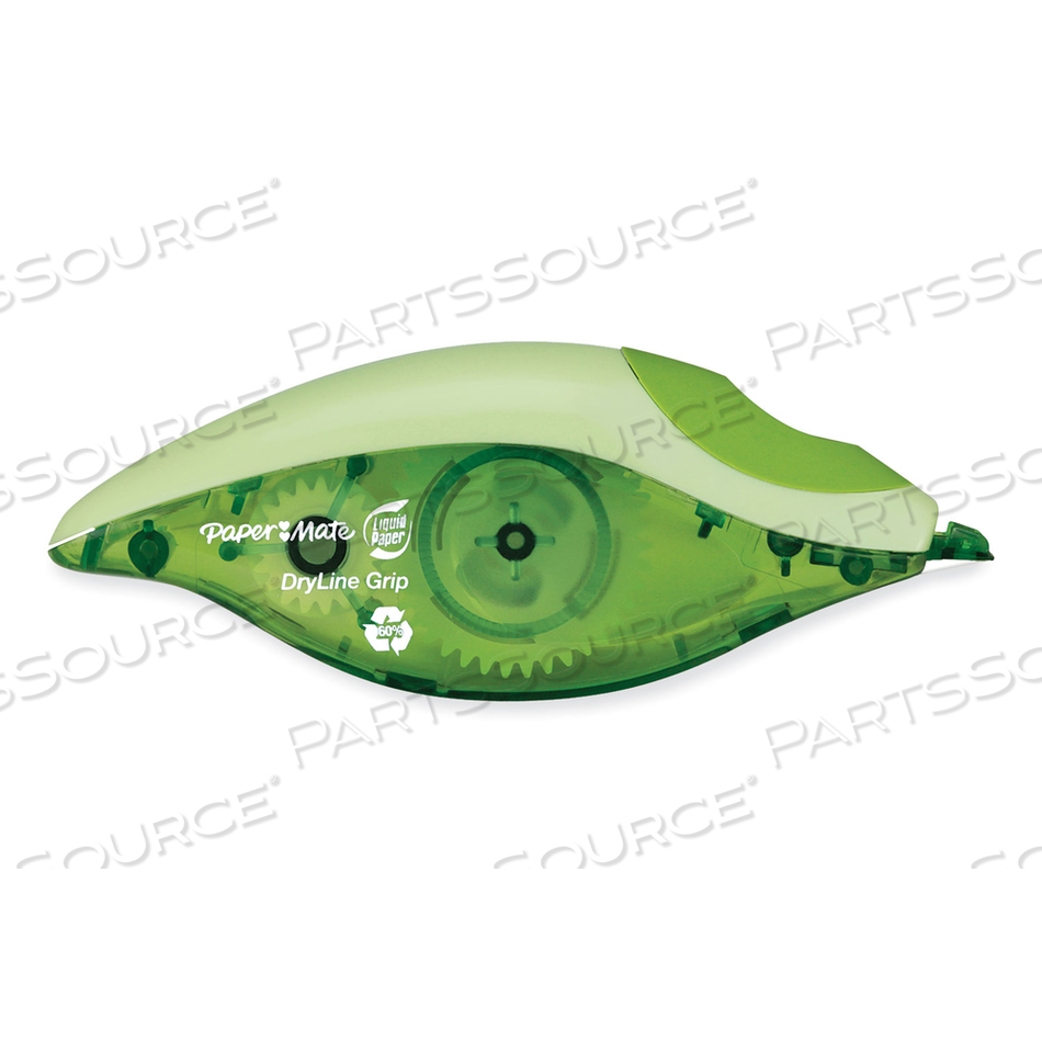DRYLINE GRIP CORRECTION TAPE, RECYCLED DISPENSER, GREEN/WHITE APPLICATOR, 0.2" X 335" by Paper Mate DRYLINE GRIP CORRECTION TAPE, RECYCLED DISPENSER, GREEN/WHITE APPLICATOR, 0.2" X 335" by Paper Mate