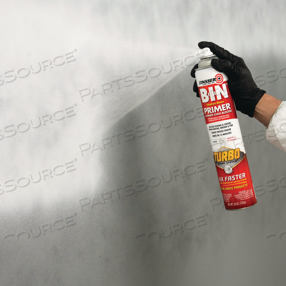 BIN AEROSOL PRIMER WITH TURBO SPRAY SYSTEM, INTERIOR, FLAT WHITE, 26 OZ AEROSOL CAN by Zinsser