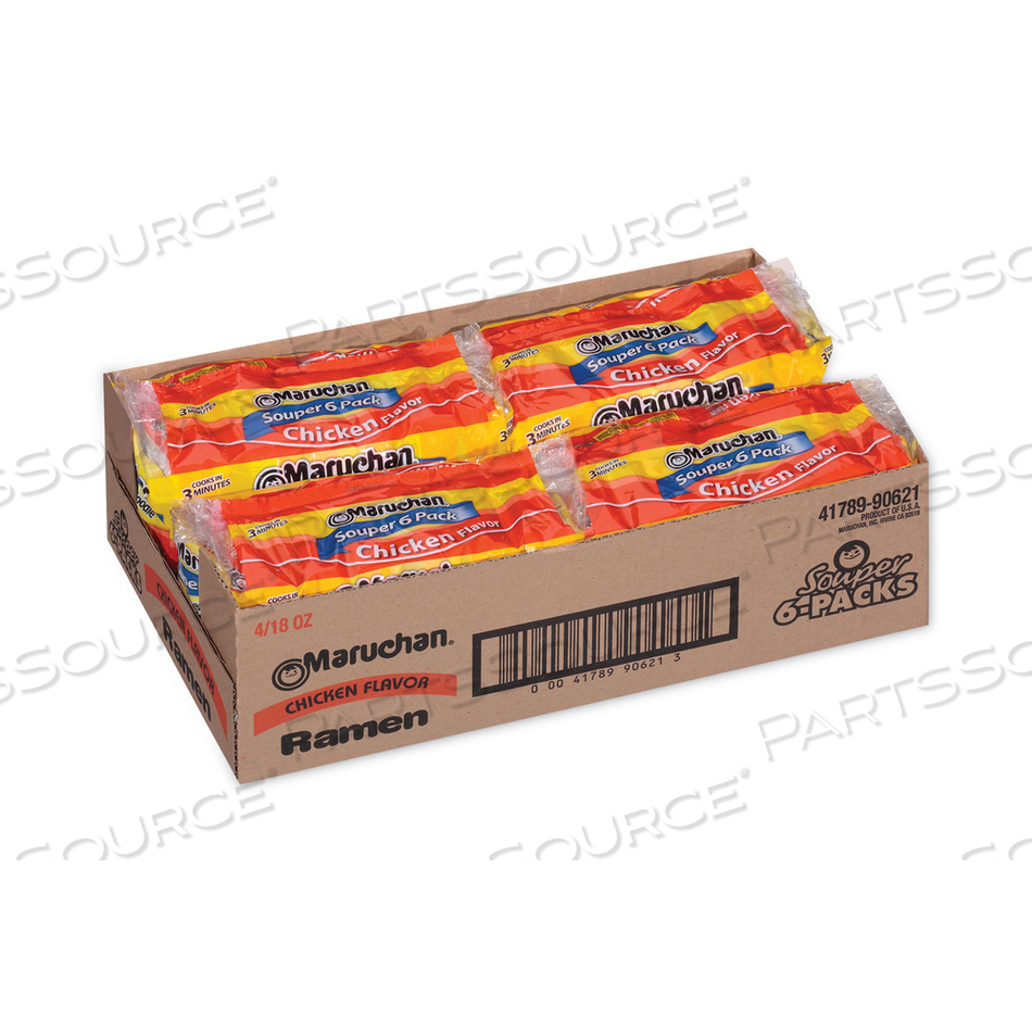 RAMEN NOODLE SOUP CHICKEN FLAVOR SOUPER 6 PACK, 18 OZ, 4 PACKS/CARTON 