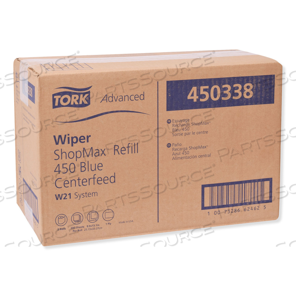 ADVANCED SHOPMAX WIPER 450, CENTERFEED REFILL, 9.9 X 13.1, BLUE by Tork
