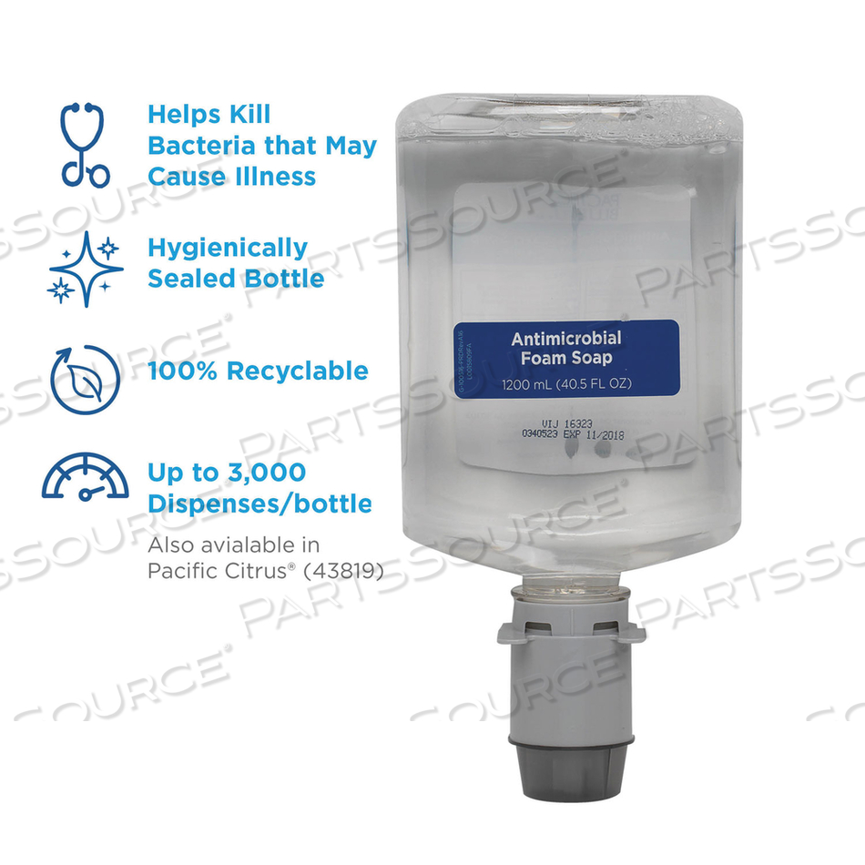 PACIFIC BLUE ULTRA FOAM SOAP MANUAL DISPENSER REFILL, ANTIMICROBIAL, UNSCENTED, 1,200 ML by Georgia-Pacific