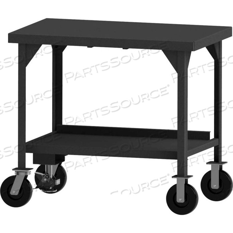 MOBILE HEAVY DUTY WORKBENCH - SHELF, & FLOOR LOCK - 36"W X 30"D X 43-11/16"H 