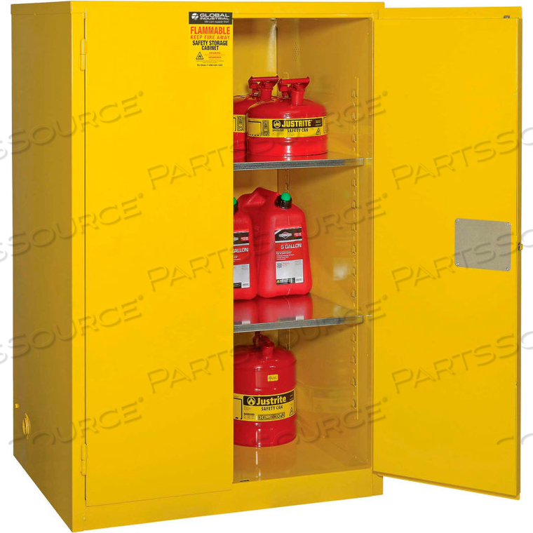 FLAMMABLE CABINET, MANUAL CLOSE DOUBLE DOOR, 90 GALLON, 43"WX34"DX65"H by Jamco FLAMMABLE CABINET, MANUAL CLOSE DOUBLE DOOR, 90 GALLON, 43"WX34"DX65"H by Jamco