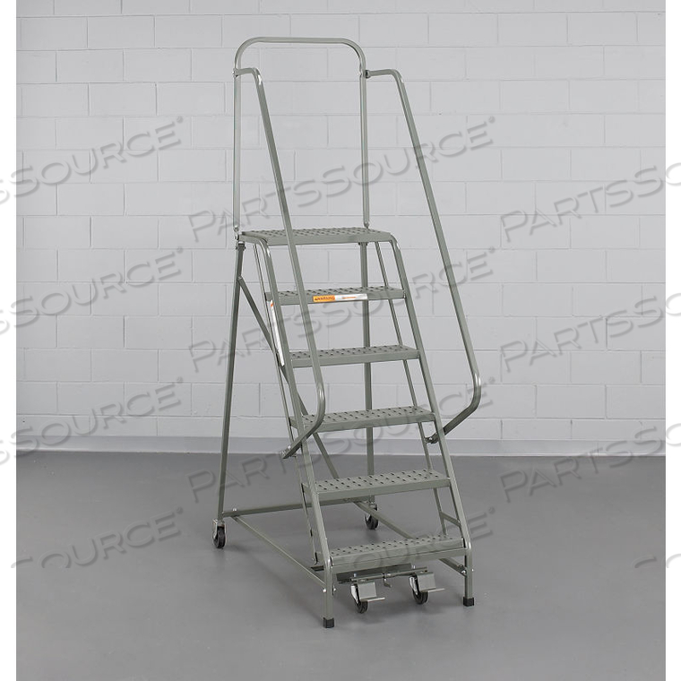 STEEL INDUSTRIAL ROLLING LADDER 2-STEP, 24" WIDE PERFORATED, GRAY, 450 LB. CAP. 