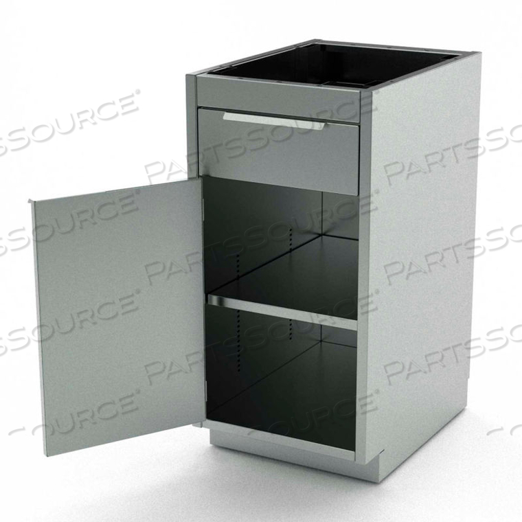 STAINLESS STEEL BASE CABINET, 1 HINGED DOOR, 1 SHELF, 1 DRAWER, 18"W X 21"D X 36"H 