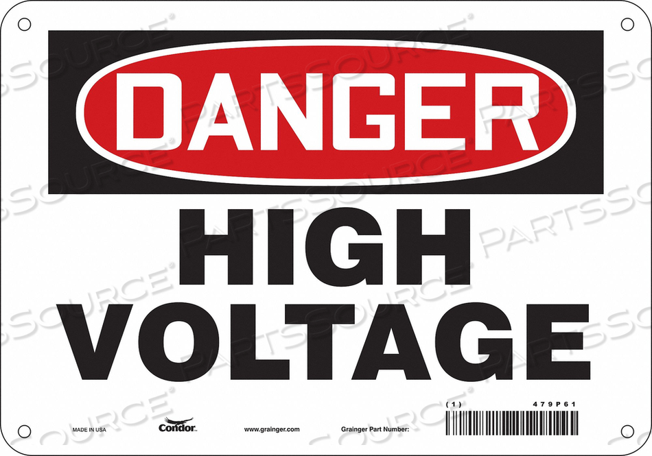 SAFETY SIGN, VERTICAL RECTANGLE, NUMBER OF PRINTED SIDES 1, ENGLISH, SIGN FORMAT TRADITIONAL OSHA, SIGN LEGEND HIGH VOLTAGE, SIGN LEGEND BAC by Condor