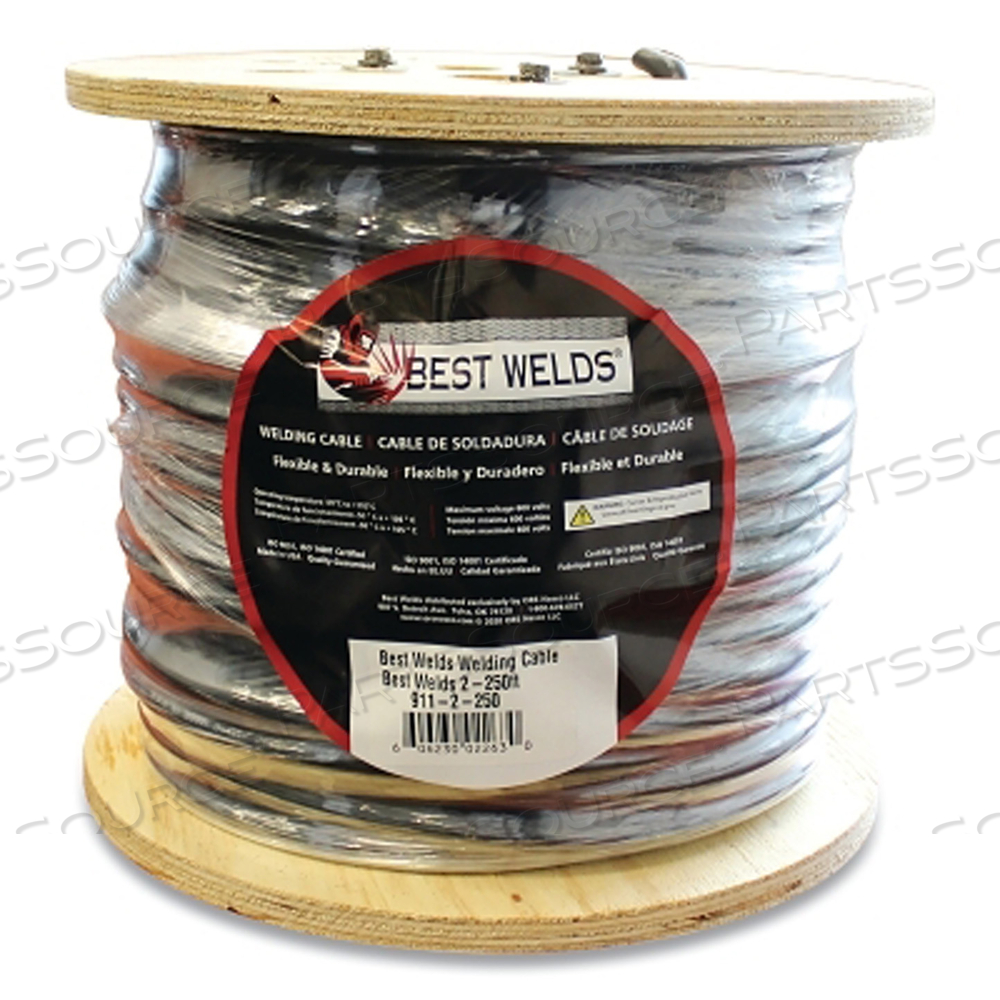 WELDING CABLE, 2 AWG, 250 FT REEL, BLACK 