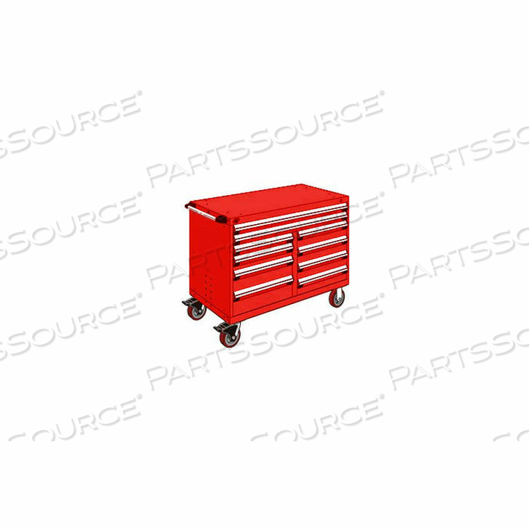 METAL 10 DRAWER MOBILE MULTI-DRAWER CABINET - 48"WX27"DX37-1/2"H RED by Rousseau Metal Inc.
