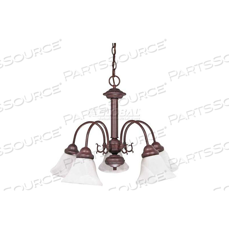 60/183 BALLERINA 5 LIGHT 24" CHANDELIER W/ ALABASTER GLASS BELL SHADES OLD BRONZE by Satco