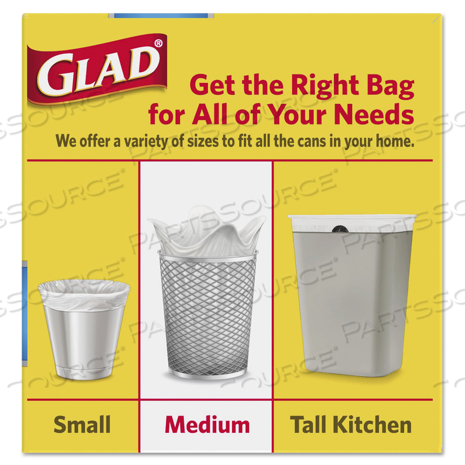 ODORSHIELD MEDIUM QUICK-TIE TRASH BAGS, 8 GAL, 0.57 MIL, 21.63" X 23", WHITE, 26 BAGS/BOX, 6 BOXES/CARTON 