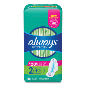 ULTRA THIN PADS WITH WINGS, SIZE 2, LONG, SUPER ABSORBENT, 32/PACK by Always