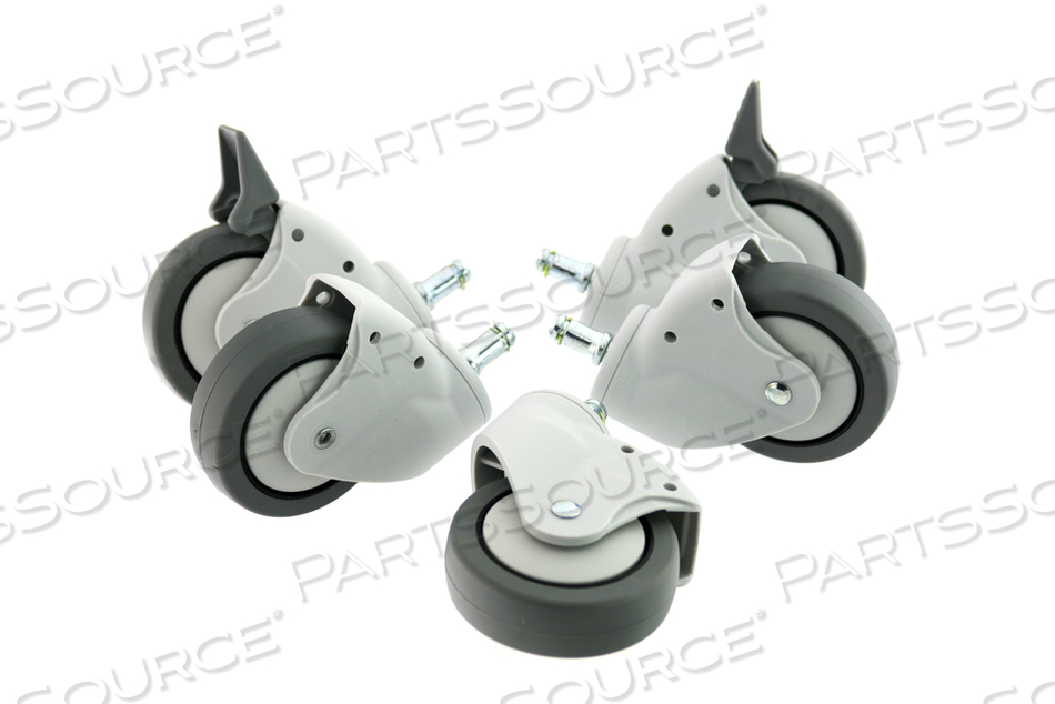 CASTER SET, 3IN SIZE, EURO GRAY, INCLUDES: 2 LOCKING,3 NON-LOCKING CASTERS, FOR LIGHT DUTY ROLL STANDS by GCX Corporation