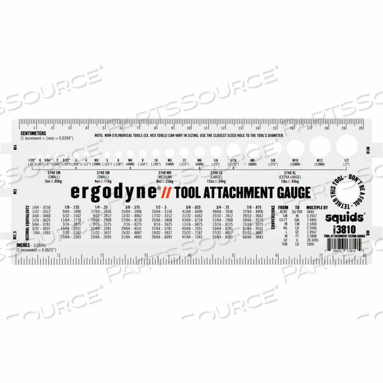3810 TOOL ATTACHMENT SIZING GAUGE, WHITE 