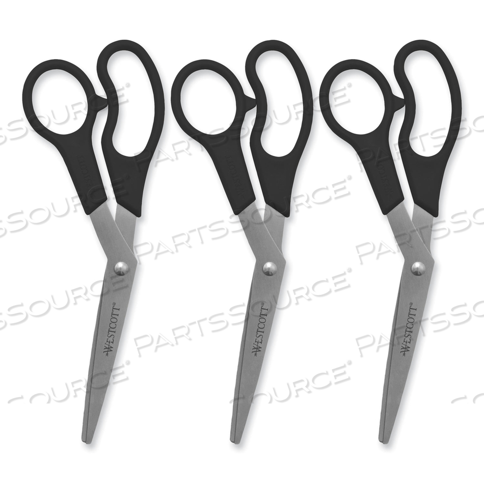 VALUE LINE STAINLESS STEEL SHEARS, 8" LONG, 3.5" CUT LENGTH, BLACK OFFSET HANDLES by Westcott