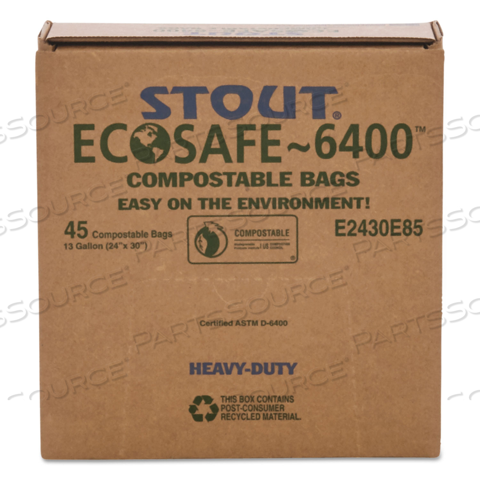 ECOSAFE-6400 BAGS, 13 GAL, 0.85 MIL, 24" X 30", GREEN by Envision ECOSAFE-6400 BAGS, 13 GAL, 0.85 MIL, 24" X 30", GREEN by Envision