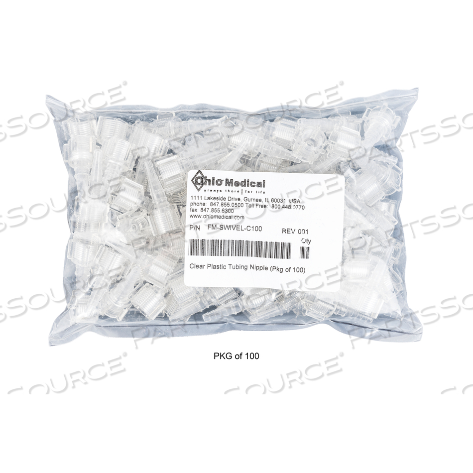CLEAR PLASTIC TUBING SWIVEL NIPPLE FOR FLOWMETER by Ohio Medical, LLC