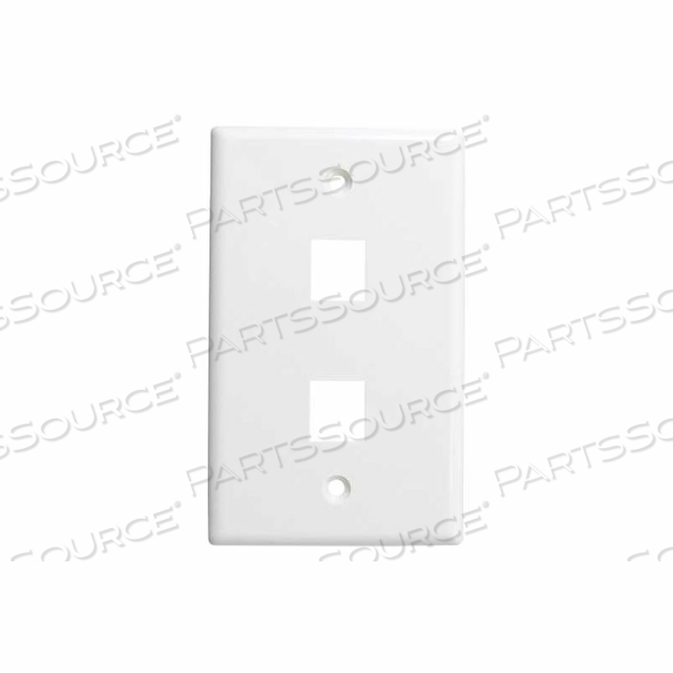 VERTICAL CABLE, DOUBLE (2) PORT KEYSTONE WALL PLATE (FLUSH) WHITE by Chiptech, Inc Dba Vertical Cable