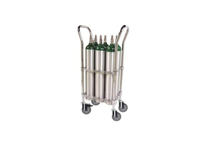 CYLINDER CART, OXYGEN, 11IN WIDTH, 39IN HEIGHT, 16IN DEPTH, CHROME PLATED STEEL, 6 D OR E CYLINDERS HOLDS, 4.38IN MAXIMUM CYLINDER DIAMETER, by WT Farley Inc