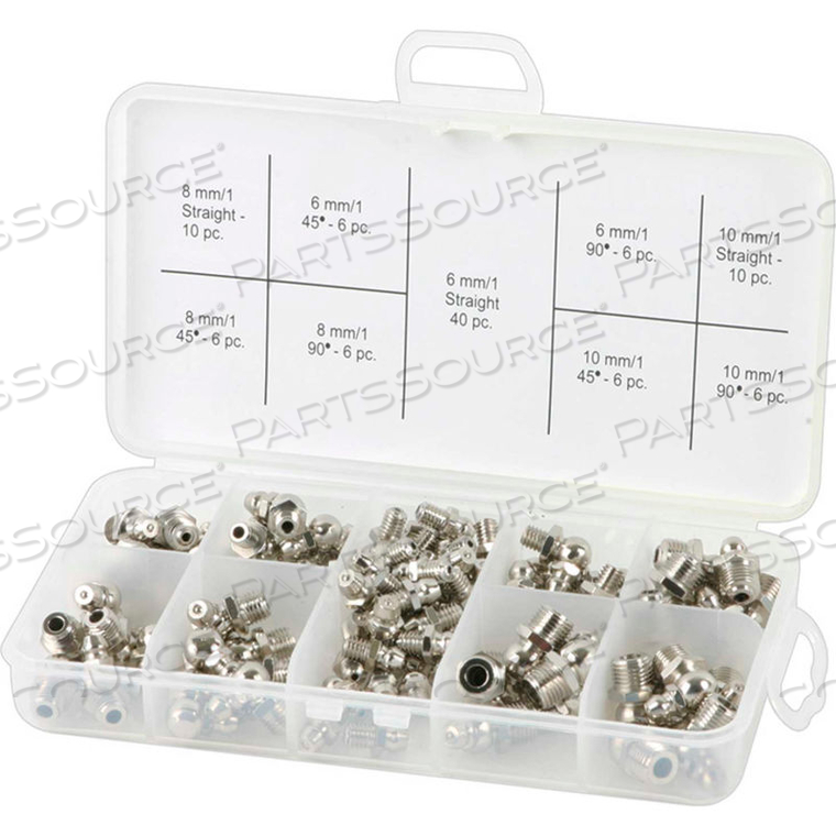 STANDARD GREASE FITTING ASSORTMENT, METRIC, 96 PC 