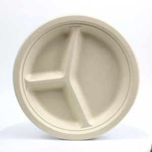 ECO-FRIENDLY 3 COMPARTMENT ROUND PLATES, 10", WHEAT STALK FIBER, 500 PCS. by Total Papers