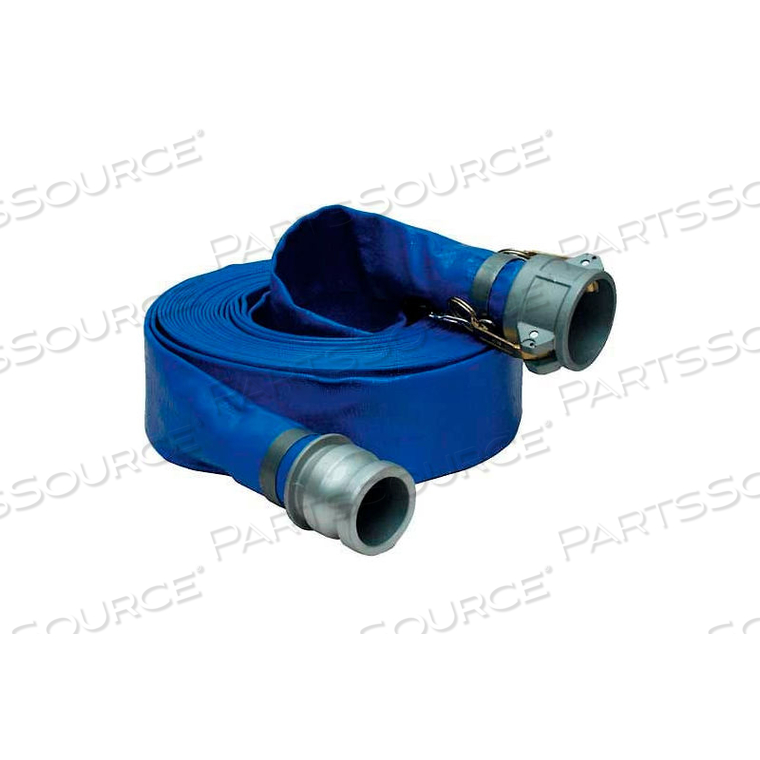 1-1/2" X 50' PVC LAY FLAT DISCHARGE HOSE COUPLED W/ C X E ALUMINUM CAM & GROOVE FITTINGS by Apache Inc.