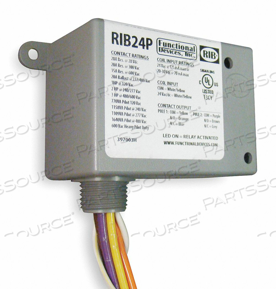 PREWIRED RELAY 24VAC/DC 20A DPDT by RIB PREWIRED RELAY 24VAC/DC 20A DPDT by RIB
