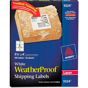 WHITE WEATHERPROOF LASER SHIPPING LABELS, 3-1/3 X 4, 300/PACK by Avery