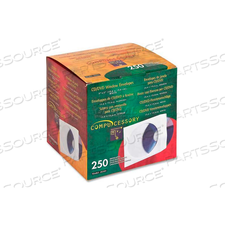 CD/DVD WINDOW ENVELOPES, 5" X 5", 250/BOX, WHITE by Compucessory