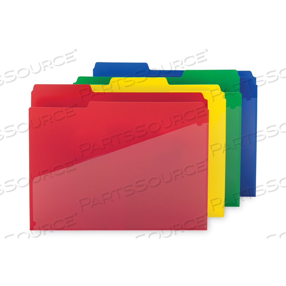 POLY COLORED FILE FOLDERS WITH SLASH POCKET, 1/3-CUT TABS: ASSORTED, LETTER SIZE, 0.75" EXPANSION, ASSORTED COLORS by Smead
