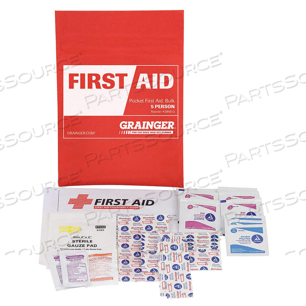 FIRST AID KIT AND HOUSING, INDUSTRIAL, 5 PEOPLE SERVED, 38 COMPONENTS, FABRIC by Approved Vendor