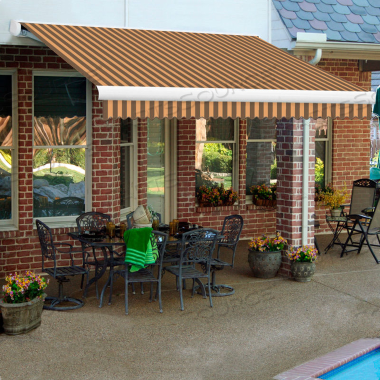 RETRACTABLE AWNING LEFT MOTOR 10'W X 8'D X 10"H BROWN/TAN 