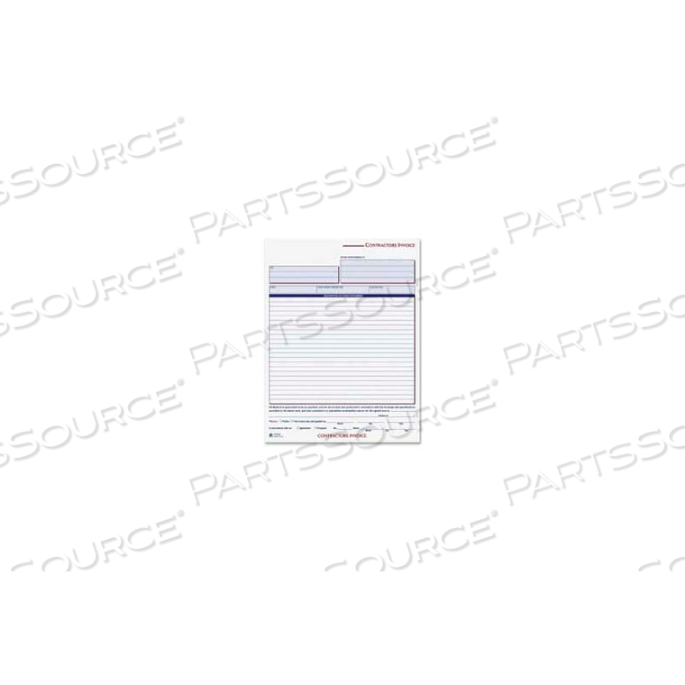 CONTRACTORS INVOICE BOOK, 3-PART, 8-3/8" X 11-7/16", WHITE/CANARY/PINK, 50 SETS/PAD by Adams