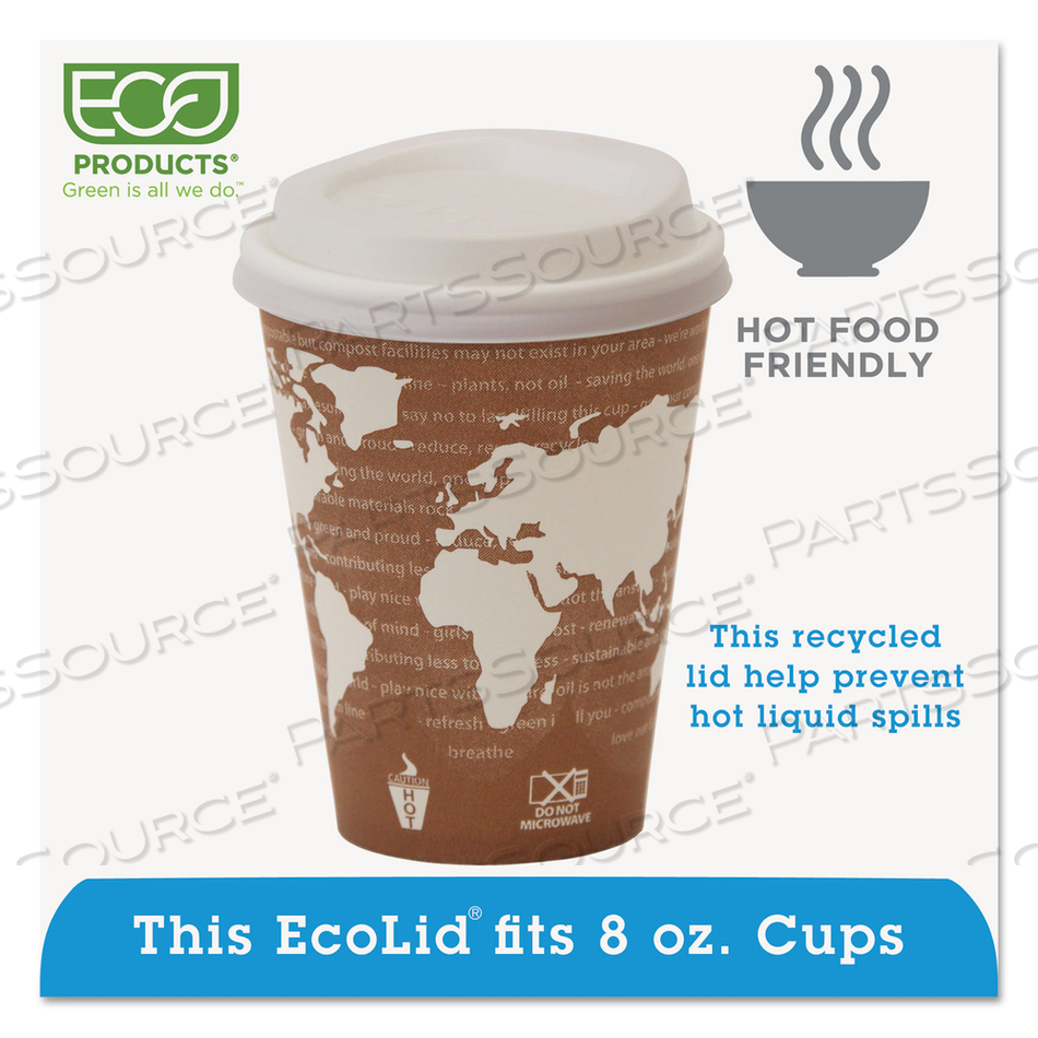 ECOLID 25% RECYCLED CONTENT HOT CUP LID, WHITE, FITS 8 OZ HOT CUPS by Eco-Products