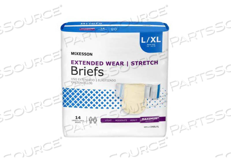 EXTENDED WEAR MAXIMUM ABSORBENCY INCONTINENCE BRIEF, LARGE / EXTRA LARGE (14 PER BAG) by McKesson EXTENDED WEAR MAXIMUM ABSORBENCY INCONTINENCE BRIEF, LARGE / EXTRA LARGE (14 PER BAG) by McKesson
