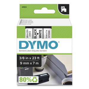 D1 HIGH-PERFORMANCE POLYESTER REMOVABLE LABEL TAPE, 0.37" X 23 FT, BLACK ON WHITE by Dymo